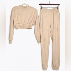 SHEIN Tan Track Pants & Cropped Sweatshirt Set size Small